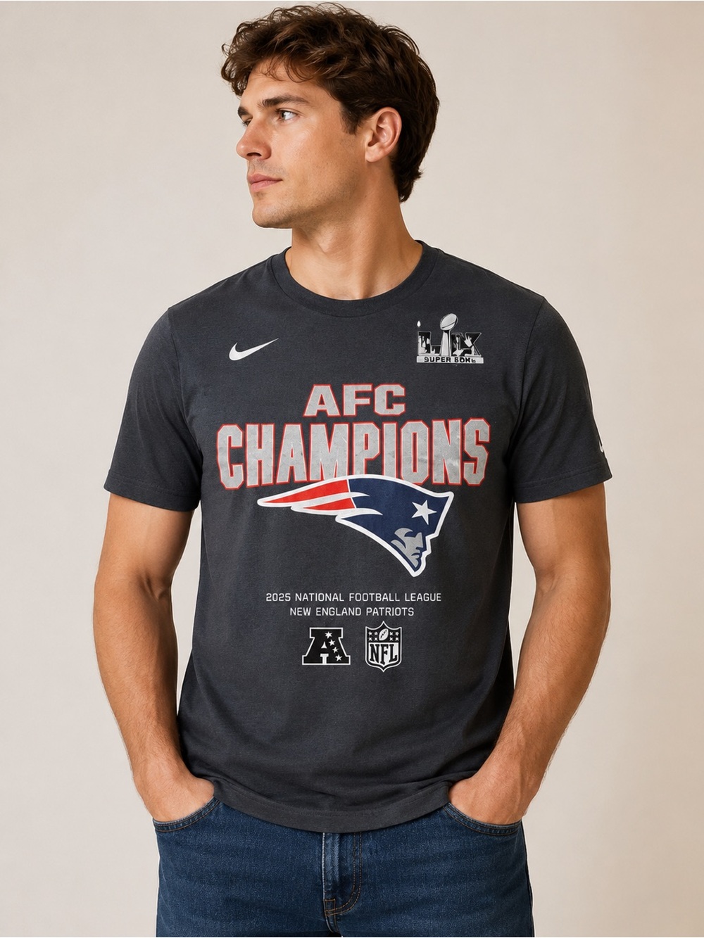 Nike Men’s Medium NFL New England Patriots Black AFC Champions Graphic Tee NWT